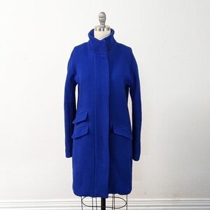 J Crew Italian Stadium Cloth Nello Gori Mock Neck Zip Wool Cocoon Coat Blue 0